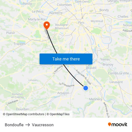 Bondoufle to Vaucresson map