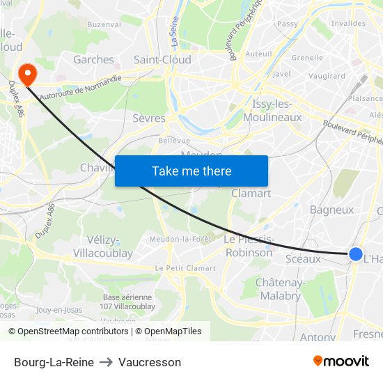 Bourg-La-Reine to Vaucresson map