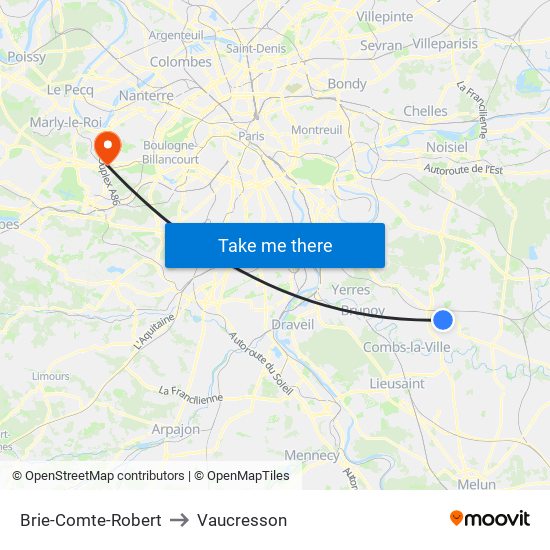 Brie-Comte-Robert to Vaucresson map