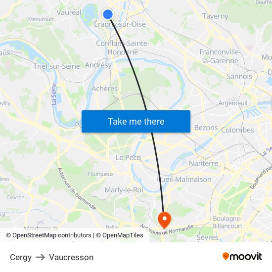 Cergy to Vaucresson map