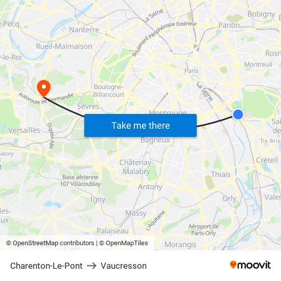 Charenton-Le-Pont to Vaucresson map