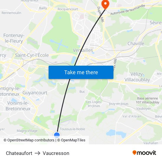 Chateaufort to Vaucresson map