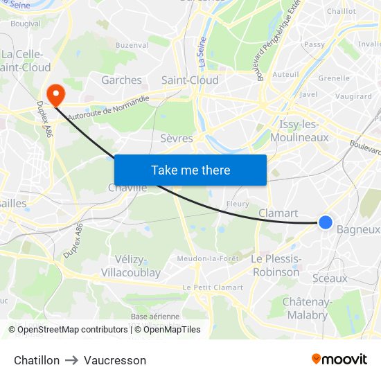 Chatillon to Vaucresson map