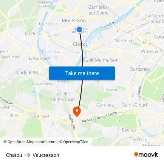 Chatou to Vaucresson map