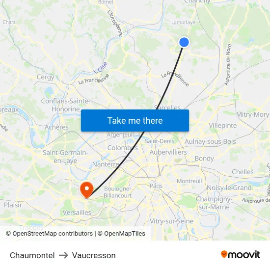 Chaumontel to Vaucresson map