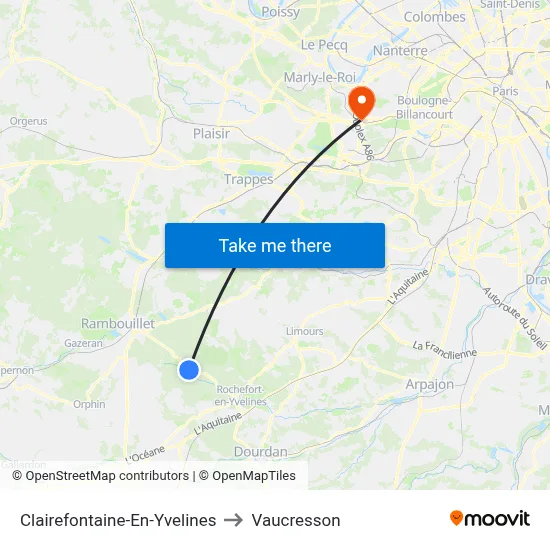 Clairefontaine-En-Yvelines to Vaucresson map