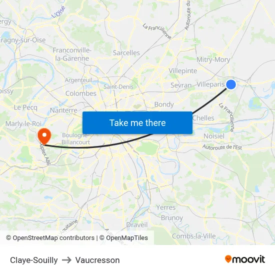 Claye-Souilly to Vaucresson map