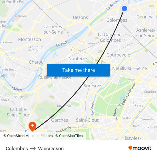 Colombes to Vaucresson map