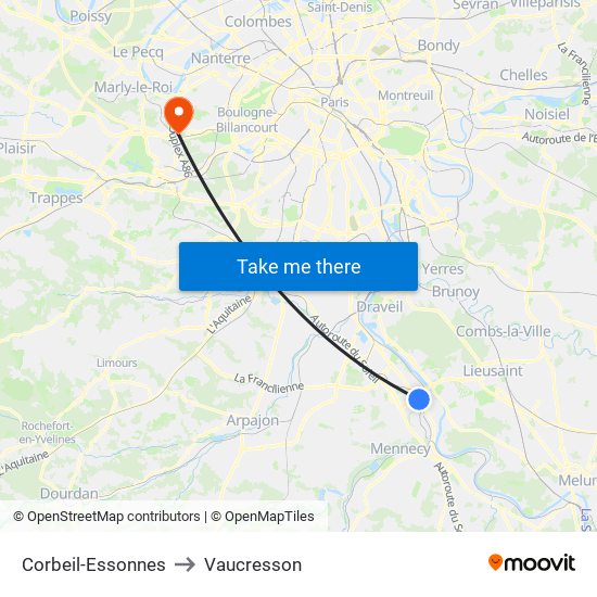 Corbeil-Essonnes to Vaucresson map