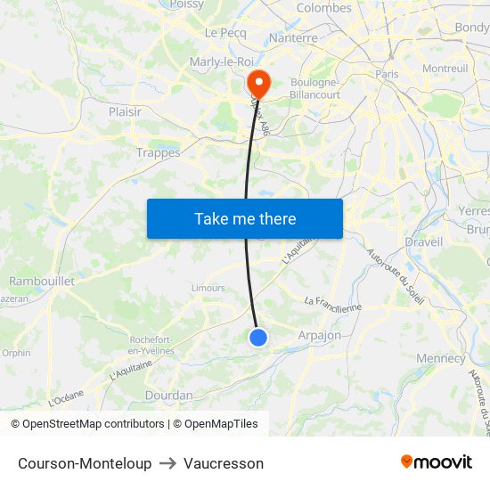 Courson-Monteloup to Vaucresson map