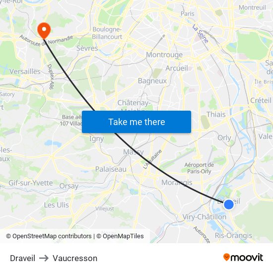 Draveil to Vaucresson map