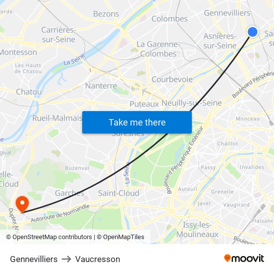 Gennevilliers to Vaucresson map