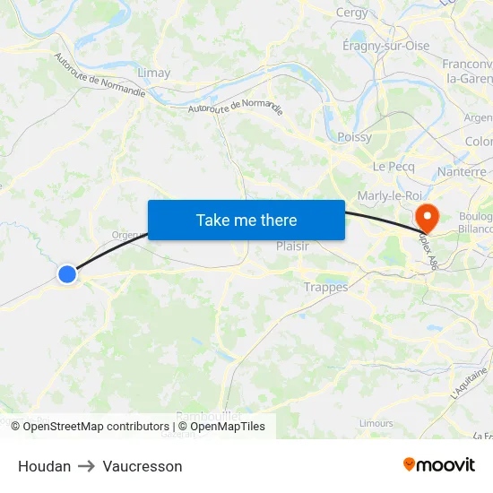 Houdan to Vaucresson map
