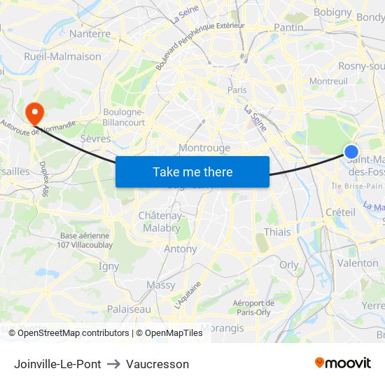 Joinville-Le-Pont to Vaucresson map