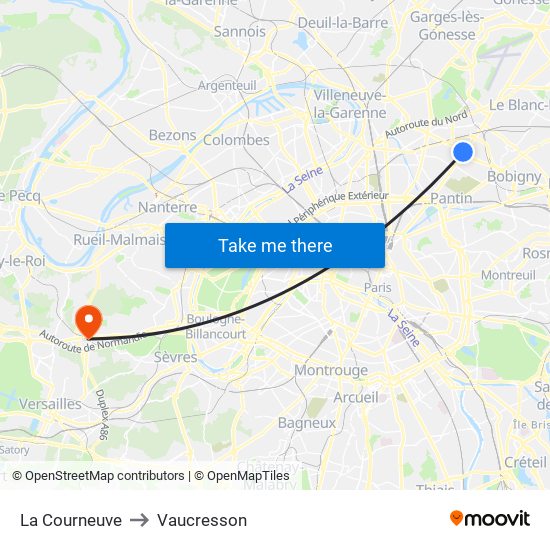 La Courneuve to Vaucresson map