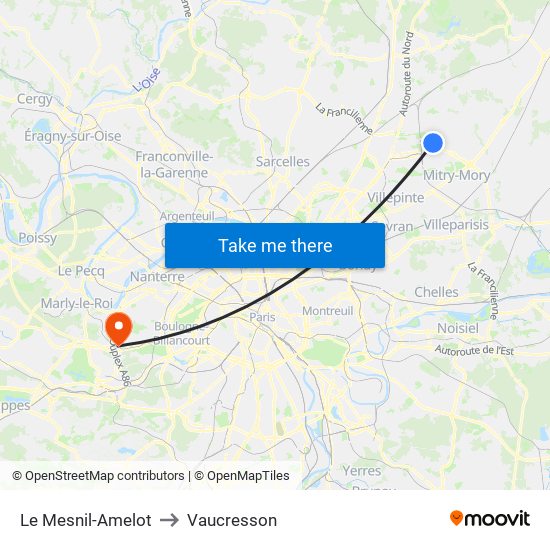 Le Mesnil-Amelot to Vaucresson map