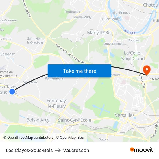 Les Clayes-Sous-Bois to Vaucresson map