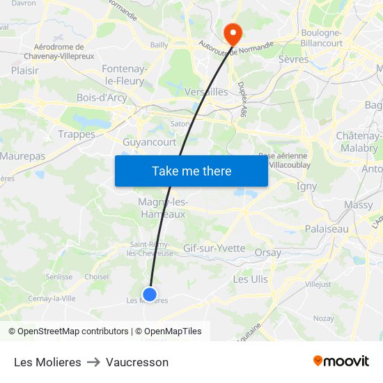 Les Molieres to Vaucresson map
