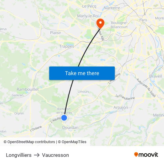 Longvilliers to Vaucresson map