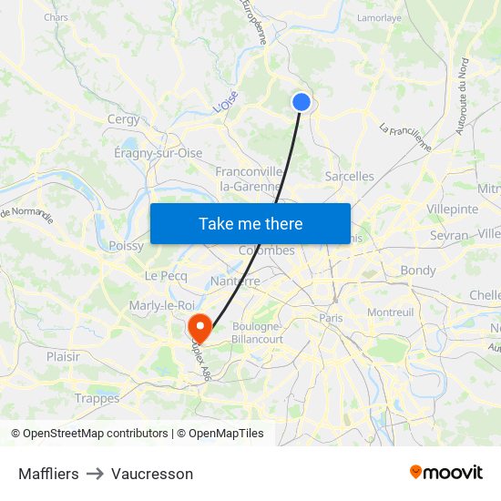 Maffliers to Vaucresson map