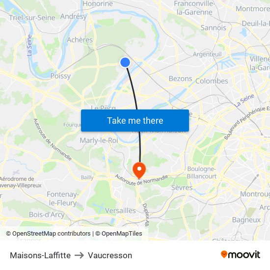 Maisons-Laffitte to Vaucresson map
