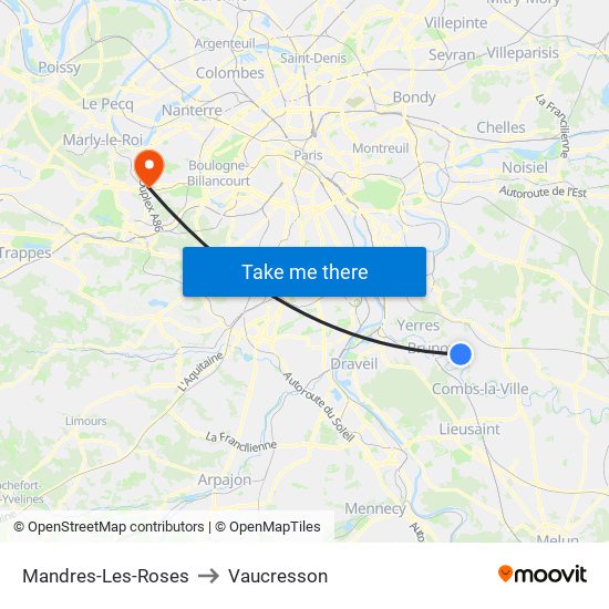 Mandres-Les-Roses to Vaucresson map