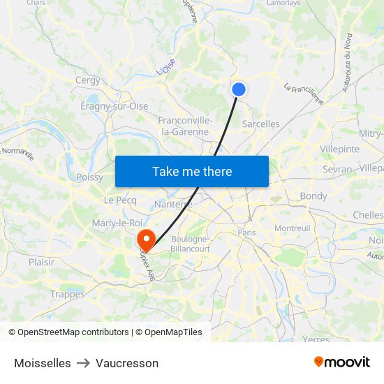 Moisselles to Vaucresson map
