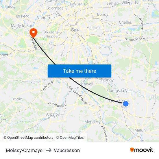 Moissy-Cramayel to Vaucresson map