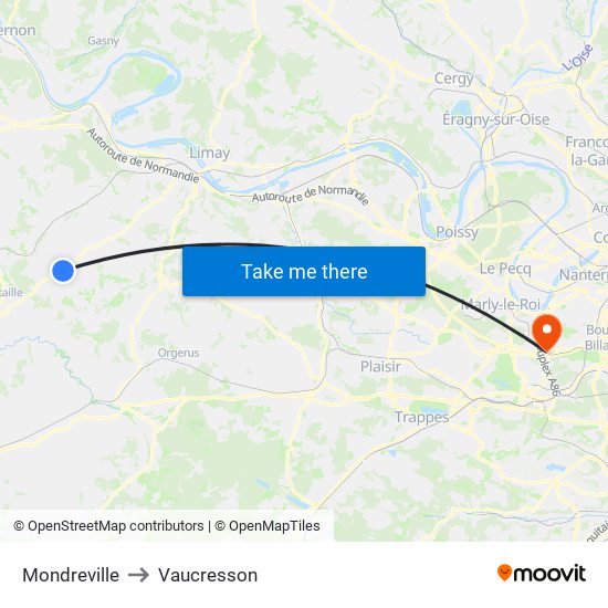 Mondreville to Vaucresson map