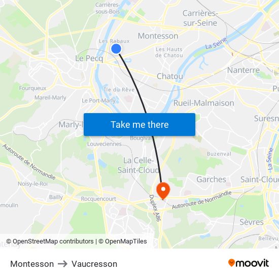 Montesson to Vaucresson map