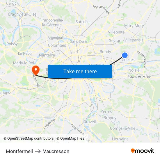 Montfermeil to Vaucresson map