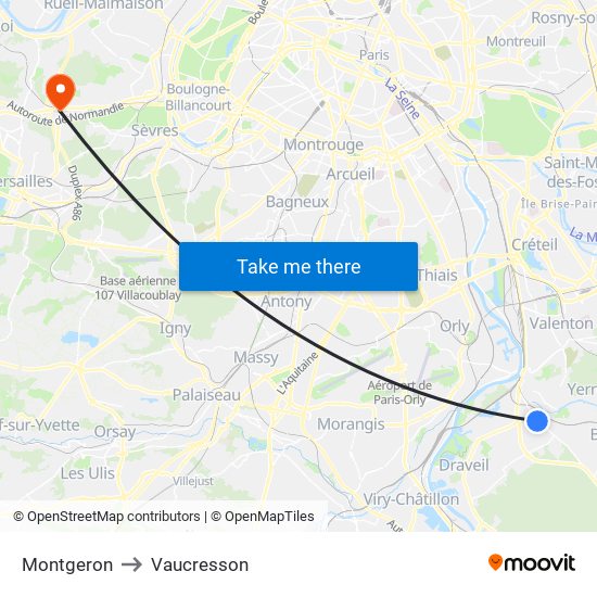 Montgeron to Vaucresson map