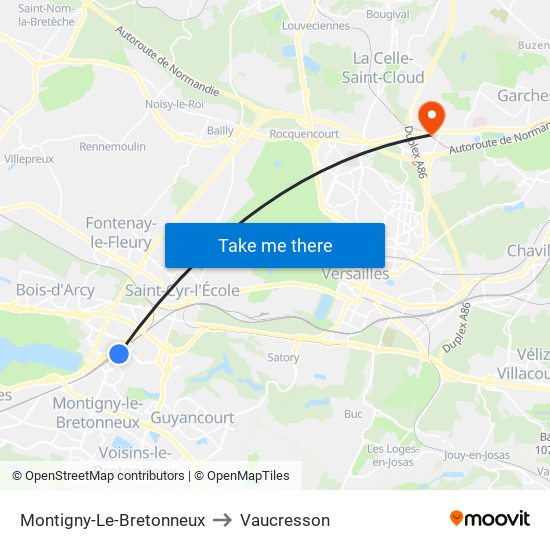 Montigny-Le-Bretonneux to Vaucresson map