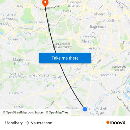 Montlhery to Vaucresson map