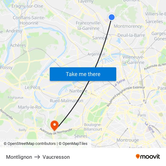 Montlignon to Vaucresson map