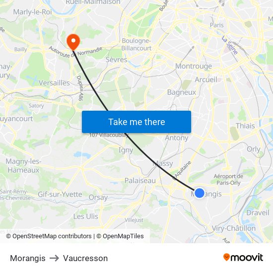 Morangis to Vaucresson map