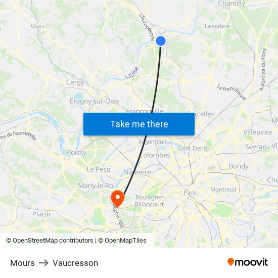 Mours to Vaucresson map