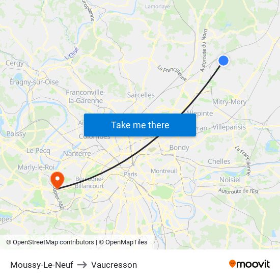 Moussy-Le-Neuf to Vaucresson map