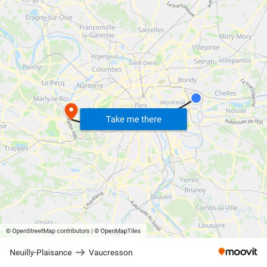 Neuilly-Plaisance to Vaucresson map