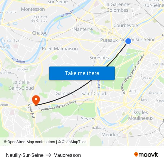 Neuilly-Sur-Seine to Vaucresson map