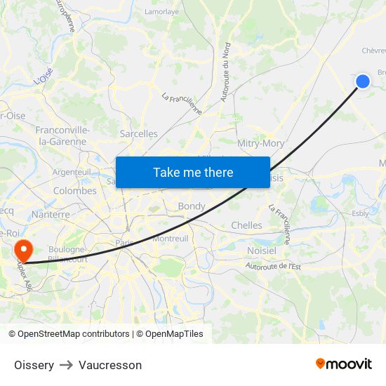 Oissery to Vaucresson map