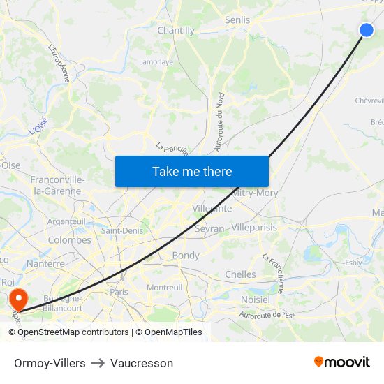 Ormoy-Villers to Vaucresson map