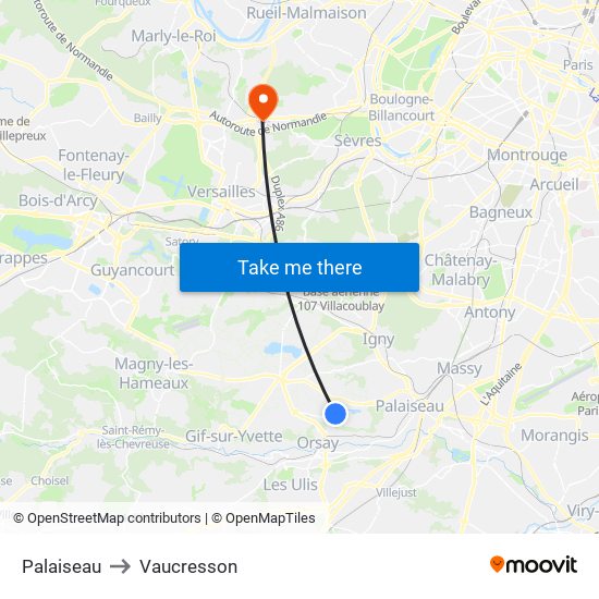 Palaiseau to Vaucresson map