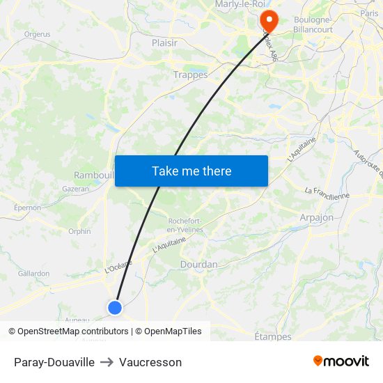 Paray-Douaville to Vaucresson map