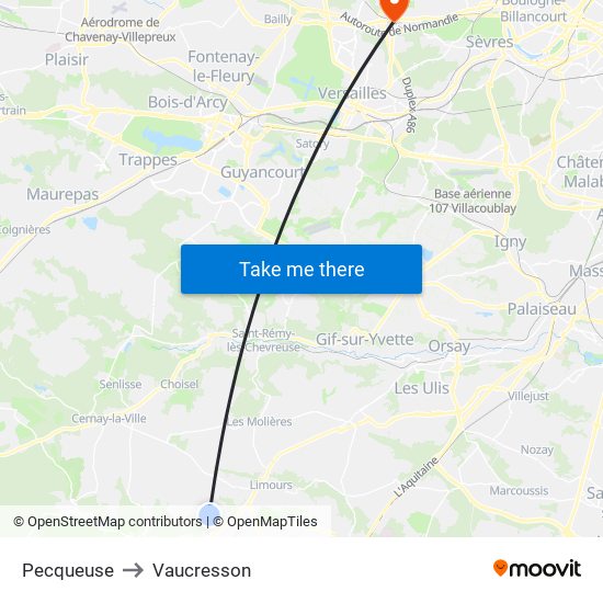 Pecqueuse to Vaucresson map