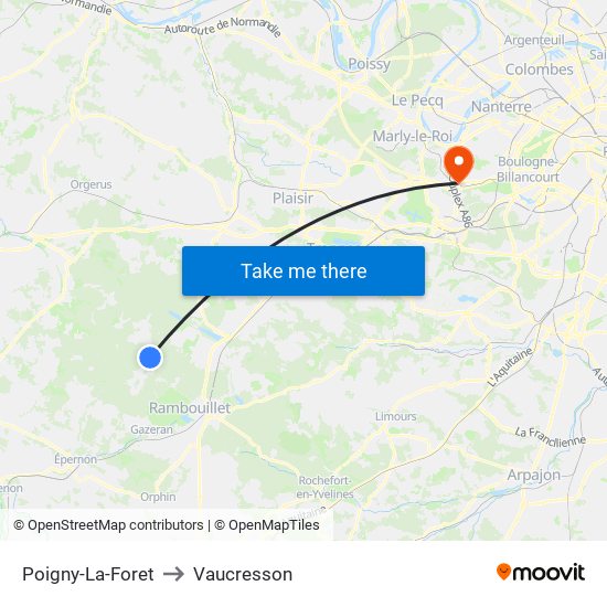 Poigny-La-Foret to Vaucresson map