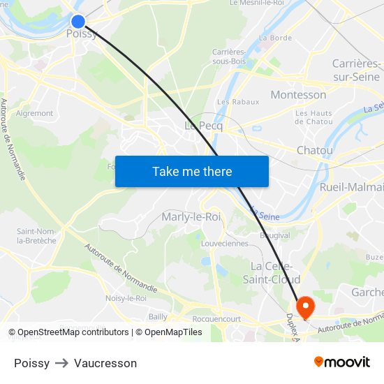 Poissy to Vaucresson map