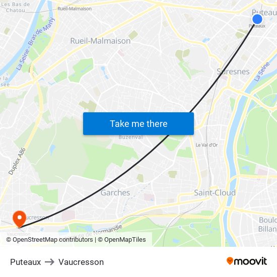 Puteaux to Vaucresson map