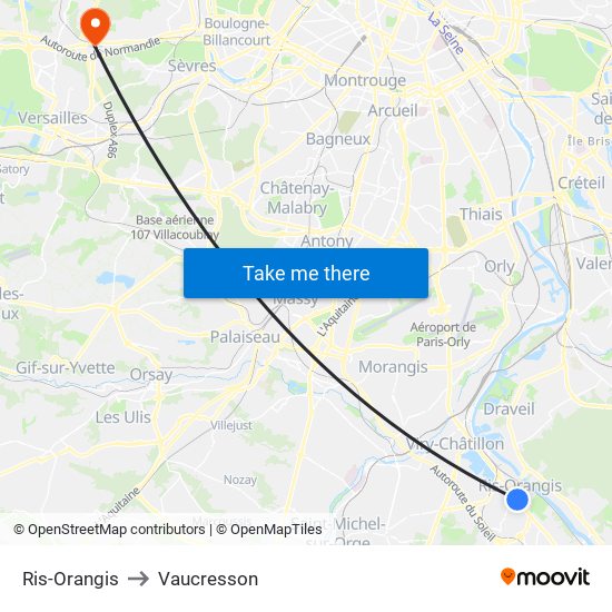 Ris-Orangis to Vaucresson map