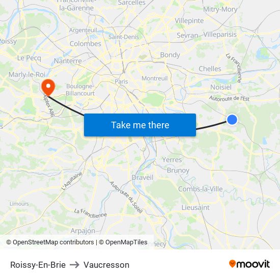 Roissy-En-Brie to Vaucresson map